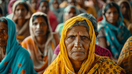 Naklejka premium A group of Indian rural women gather together, embodying resilience and community spirit