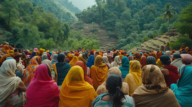 A group of Indian rural women gather together, embodying resilience and community spirit