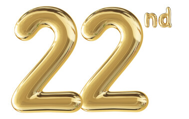 22nd Anniversary Gold Number 3D