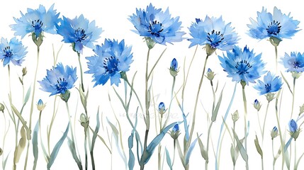 Watercolor Blue Flowers