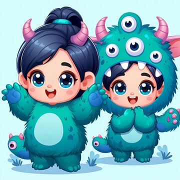 Sweet Monster Children in Pajamas