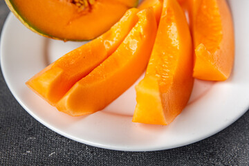 Melon Charentais sweet fruit fresh meal food snack on the table copy space food background rustic top view