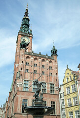 Obraz premium Gdansk Historic Neptune Fountain and 15th Century Town Hall