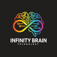 Infinity Brain Technology Logo Design with Rainbow Gradient Brain and Infinity Symbol - Ideal for AI, Cognitive, and Tech Branding