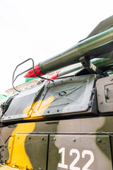 Close up shot of the air defense missile system. Military