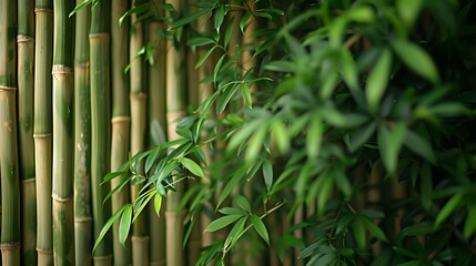 Close-up of lush green bamboo leaves, perfect for themes of nature, tranquility, and Asian-inspired design.