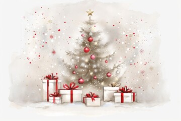 Magical Christmas Tree with Gifts Illustration in Festive Holiday Setting