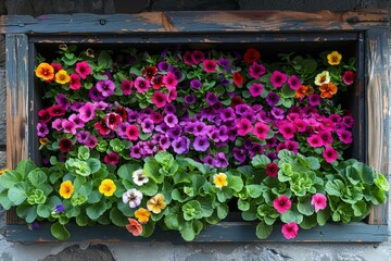 Colorful Flowers in a Box Planter