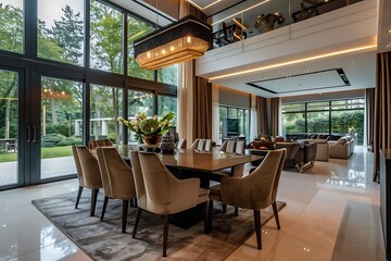 Obraz premium Modern Dining Room with Large Windows