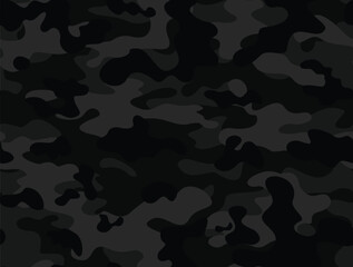 
camouflage black background, vector seamless pattern, night texture modern design