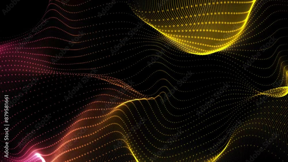 Poster abstract motion digital yellow dots wave animated futuristic technology background. abstract dots ba