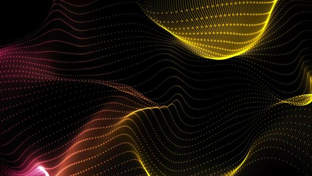 Abstract motion digital yellow dots wave animated futuristic technology background. Abstract dots background with seamless loop