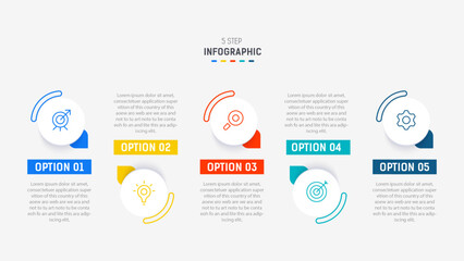 Five Step Infographic design element template for presentation. info graphic illustration. process diagram and presentations step,  banner, flow chart, 5 option template.
