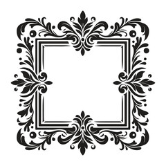 Elegant Black Floral Ornament Border Frame for vintage graphics Design, 