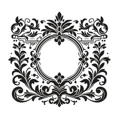 Elegant Black Floral Ornament Border Frame for vintage graphics Design, 