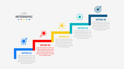 Five Step Infographic design element template for presentation. info graphic illustration. process diagram and presentations step,  banner, flow chart, 5 option template.