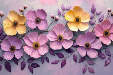 Flower Decoration, Purple and Yellow Flowers, Abstract Floral Design