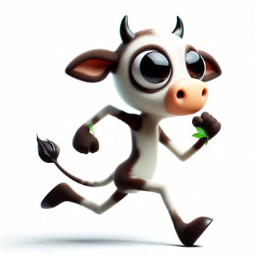 recommend clip art: 3D cute slender and clumsy cow cartoon. Agriculture and farm animals illustration for children cards or books
                    