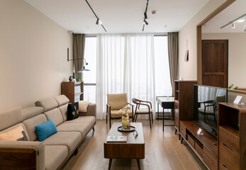 Wooden furniture in the living room model room