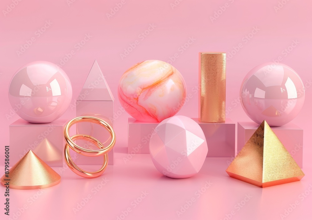 Poster the set contains realistic renderings on a pink background. isolated elements include spheres, torus