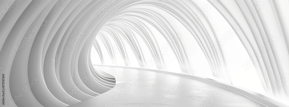 Poster a white circular building in 3d with geometric wallpaper. a futuristic technology design with a circ