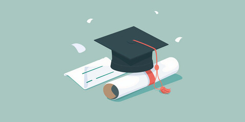 Vektor 2D-Grafik Doktorhut mit Abschlusszertifikat