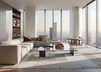 Fototapeta premium Modern Living Room with City View