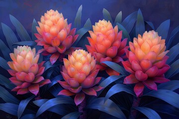 Vibrant Digital Artwork of Tropical Flowers