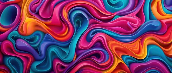 Colorful abstract art of vibrant, flowing shapes in shades of pink, blue, and orange. Dynamic and visually striking design.