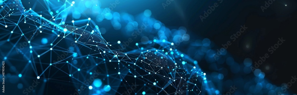 Poster abstract blue geometric background. wave of particles. visualization of big data. illustration of da
