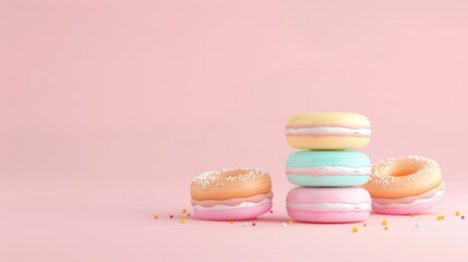 3D-rendered pastel Eclairs with vibrant fillings, free space for text