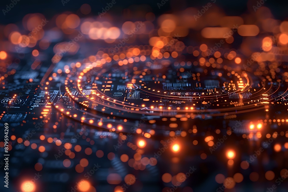 Aufkleber abstract close-up of a glowing circuit board with concentric patterns, symbolizing advanced technolo