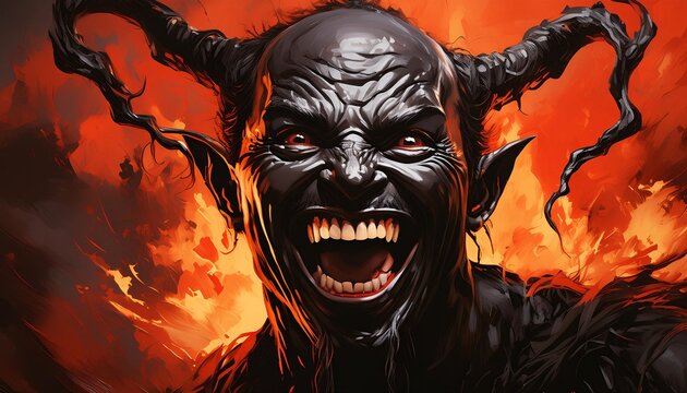 A menacing fiery demon character, radiating intense heat and power, perfect for fantasy and horror themes.