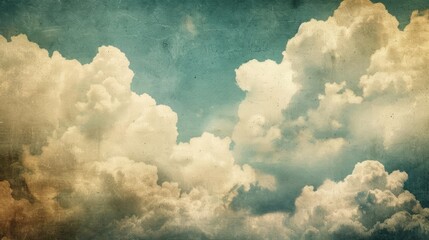 A cloudy sky with a blue background. The clouds are white and fluffy. The sky is filled with clouds and the sun is not visible
