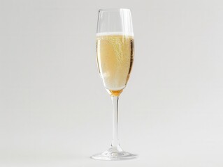 elegant stemmed glass of effervescent champagne with delicate bubbles rising against a pure white background soft lighting accentuates the crystalclear liquid and sleek glassware