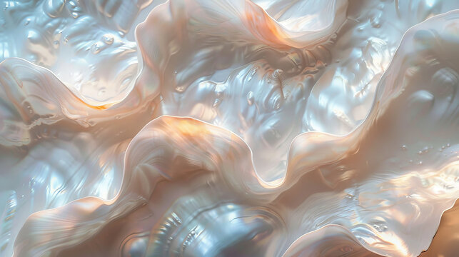 Close-up of mother-of-pearl, background in pastel color.