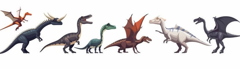 Dinosaur set isolated on transparent background.