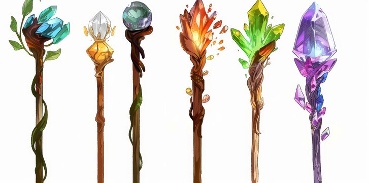 Magic wizard staff isolated on transparent background.