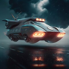 spaceship flying car in the sky