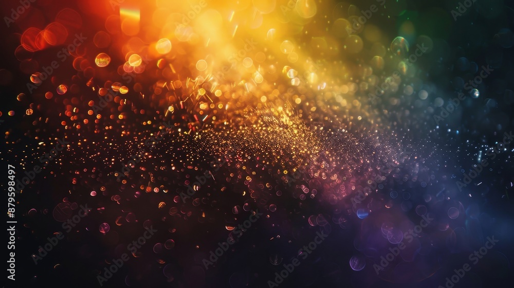 Poster rainbow light leaks on black background with dust texture. defocused abstract scratched retro film a
