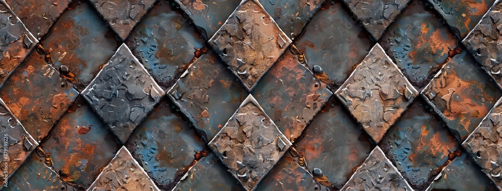 Poster rusty metal background texture, cube elements pattern.