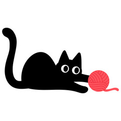 cute black cat is playing with yarn illustration 