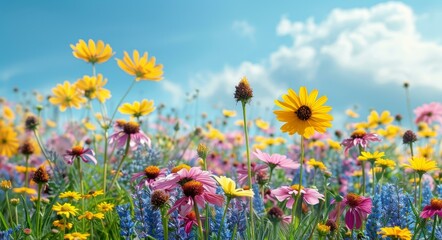 Vibrant Wildflower Field, Colorful Garden Scene