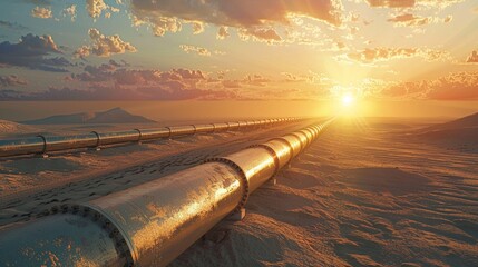 Desert Pipeline, A long pipeline stretching across a desert, symbolizing the extensive reach and environmental impact