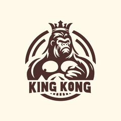 King Kong with royal crown circle logo icon illustration in vector design. Bold and majestic graphic for branding and creative projects.