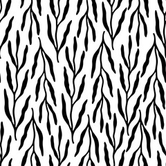 Seamless floral pattern in vintage style. Leaves and herbs. Botanical illustration. Vector design elements.Black and white.