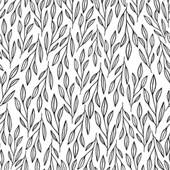Seamless floral pattern in vintage style. Leaves and herbs. Botanical illustration. Vector design elements.Black and white.