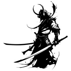 illustration of an angry samurai from medieval Japan on a white background