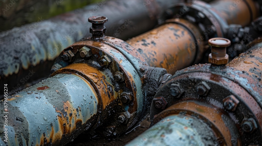 Poster a rusty pipe with a few bolts on it. the pipe is old and has a lot of rust on it