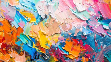 A colorful abstract oil painting on canvas. Oil paint texture with brush strokes and palette knife strokes. This concept could be used as a cover for a magazine.